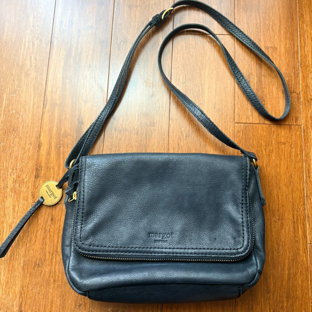 Margot New York Genuine Leather Black Crossbody Bag
